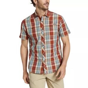 EDDIE BAUER men’s sz L short sleeve button down rustic plaid top